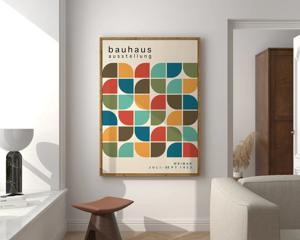 Bauhaus orange & teal geometric mid century wall art bedroom poster