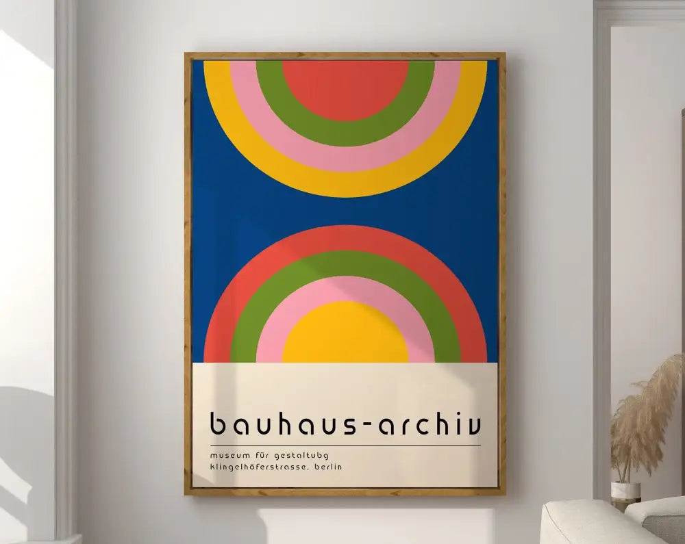 Bauhaus pink & yellow geometric canvas poster living room decor