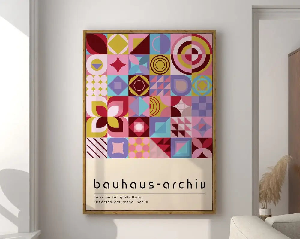 Bauhaus pink & yellow geometric canvas poster living room decor