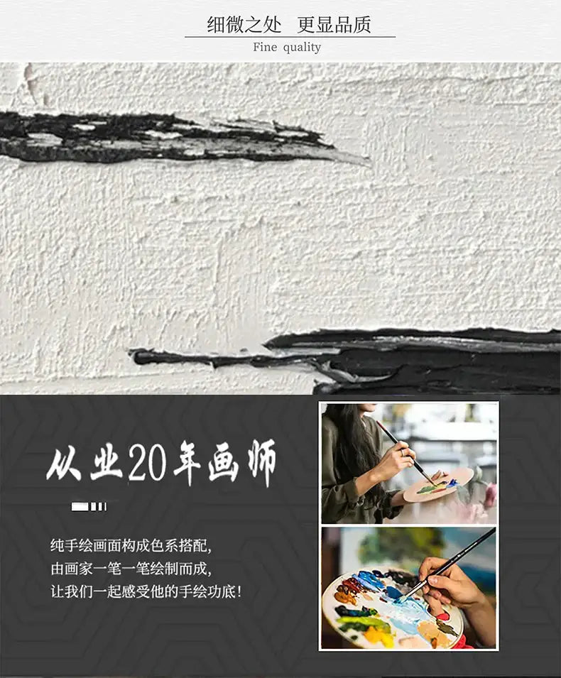 Hand-painted black & white abstract wall painting living room canvas