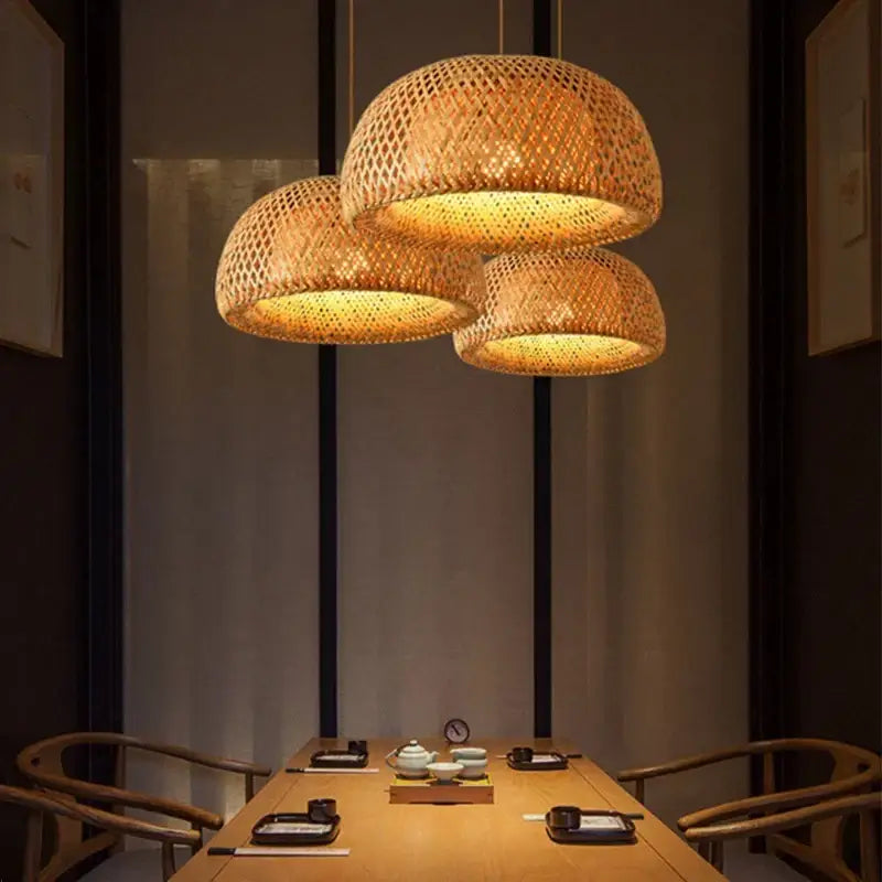 Handcrafted tiered natural bamboo pendant lamp for dining room