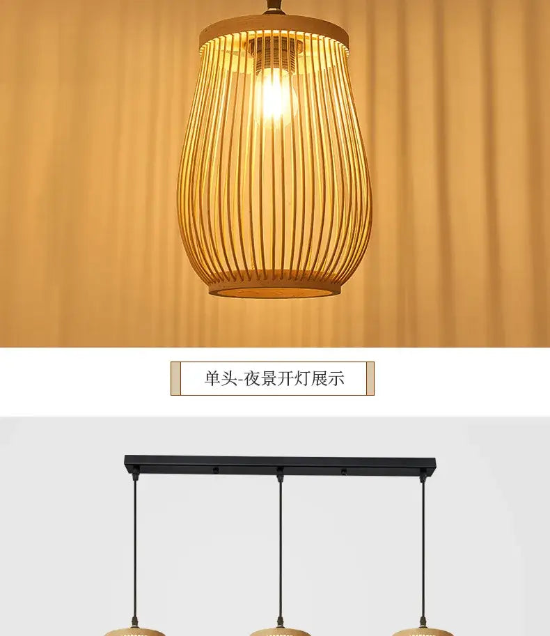 Handmade chinese rattan wicker pendant 3 light set for dining room