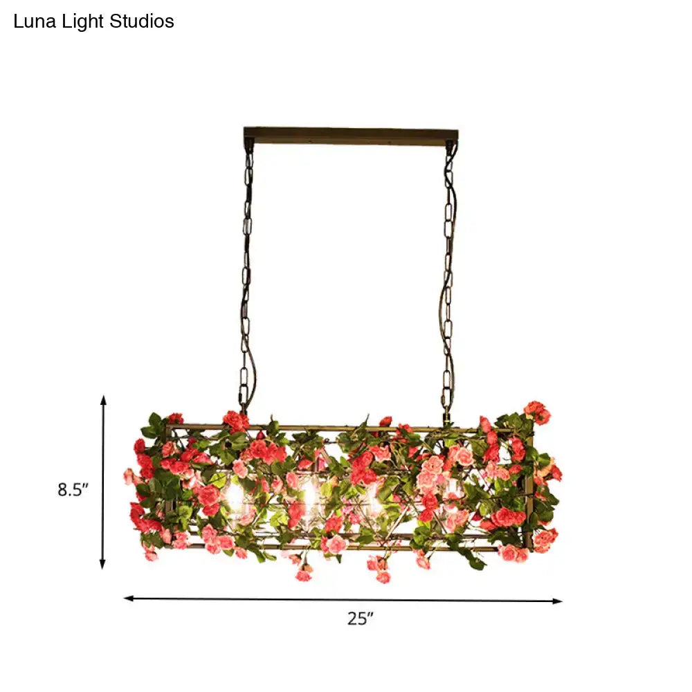 Industrial floral brass finish pendant light with roses bedroom