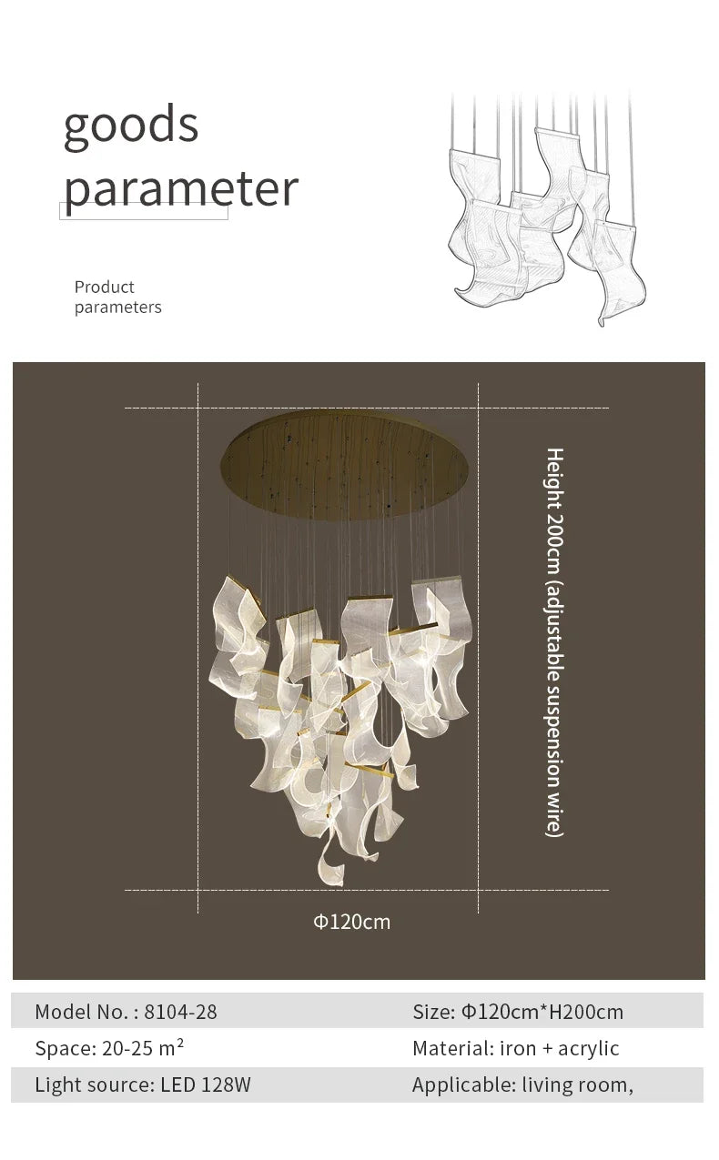 Modern gold sculptural led ceiling chandelier living room light