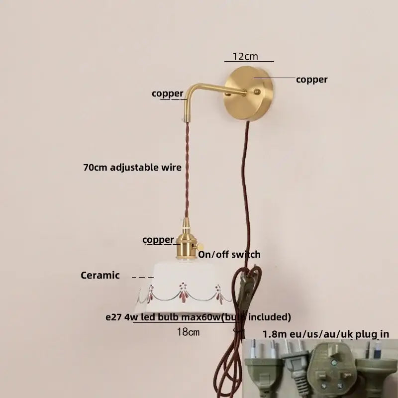 DecorBites™ LED Ceramic Wall Lamp - Pull Chain Switch, Rotating Up Down Light