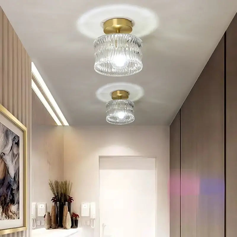 Modern gold ribbed glass ceiling lamp living room fixture