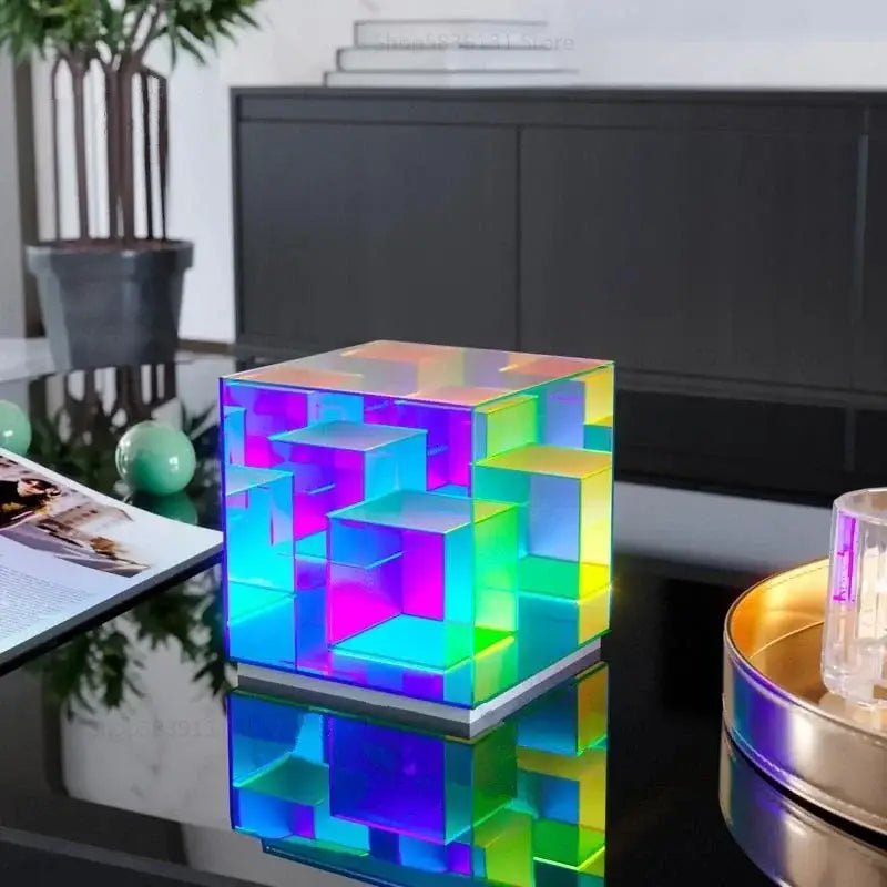Geometric rainbow acrylic led magic cube table lamp bedroom light