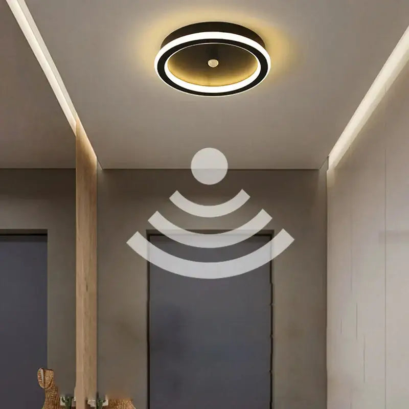 Modern black circular led motion sensor ceiling light for bedroom