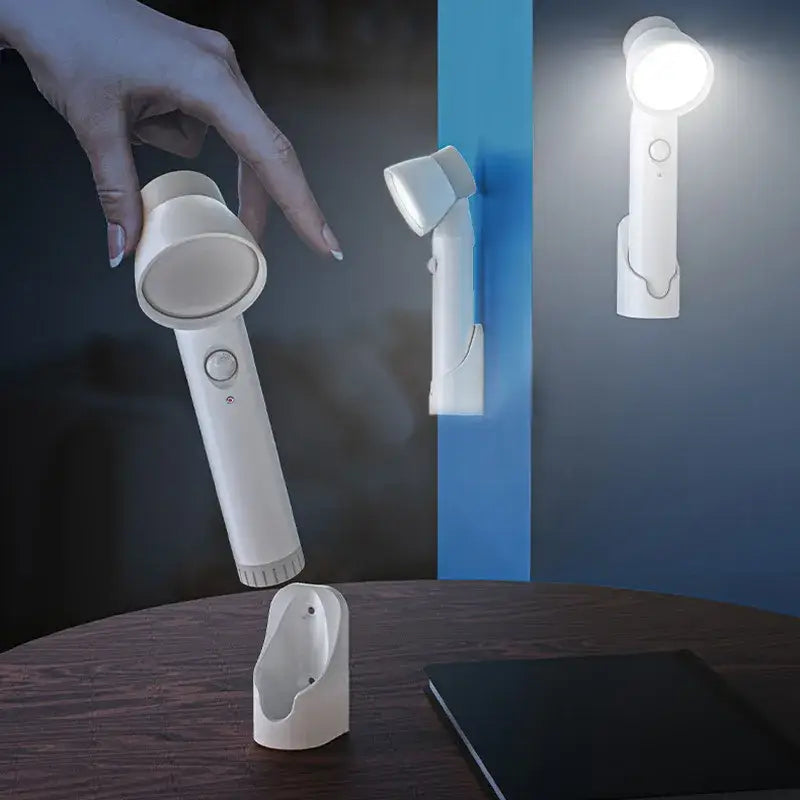 Modern white cylindrical motion sensor night light for bedroom