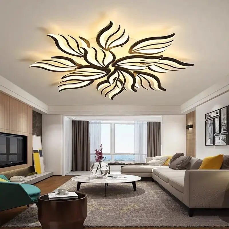 Modern black leaf panel ceiling light for living room