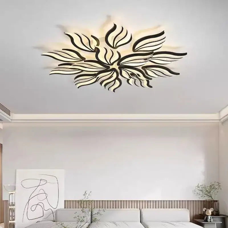Modern black leaf panel ceiling light for living room