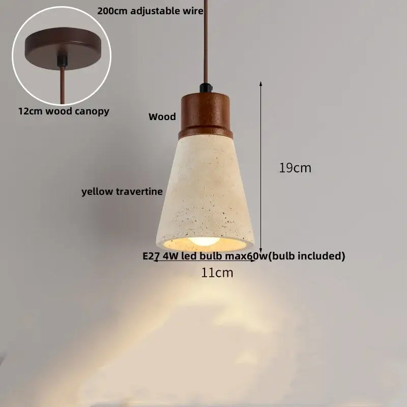 Yellow travertine and copper led pendant light kitchen hanging lamp
