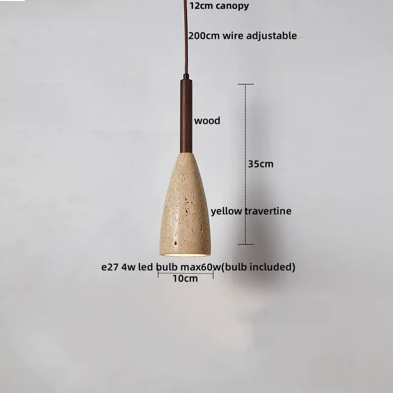 Yellow travertine and copper led pendant light kitchen hanging lamp