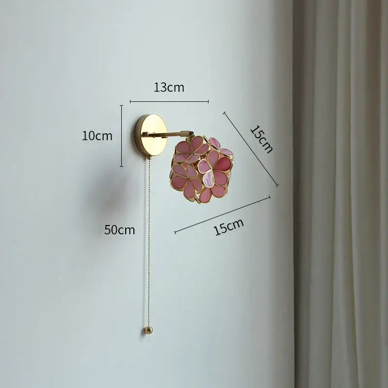 Pink cherry blossom led petal wall sconce bedroom pull chain light