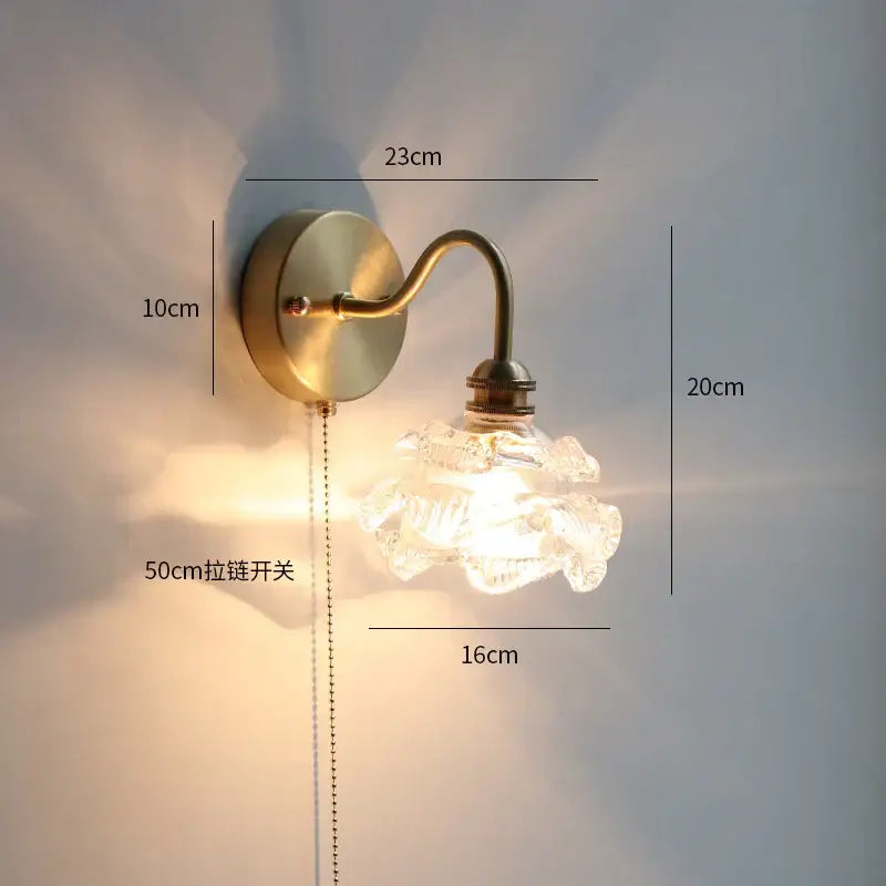 Pink cherry blossom led petal wall sconce bedroom pull chain light