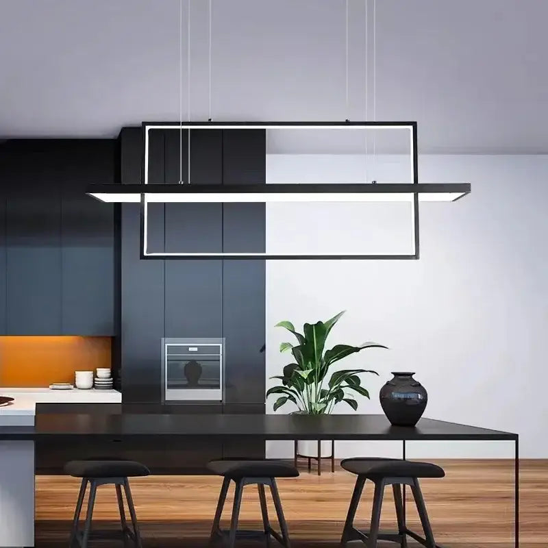 Modern black led rectangle pendant lights for dining room kitchen