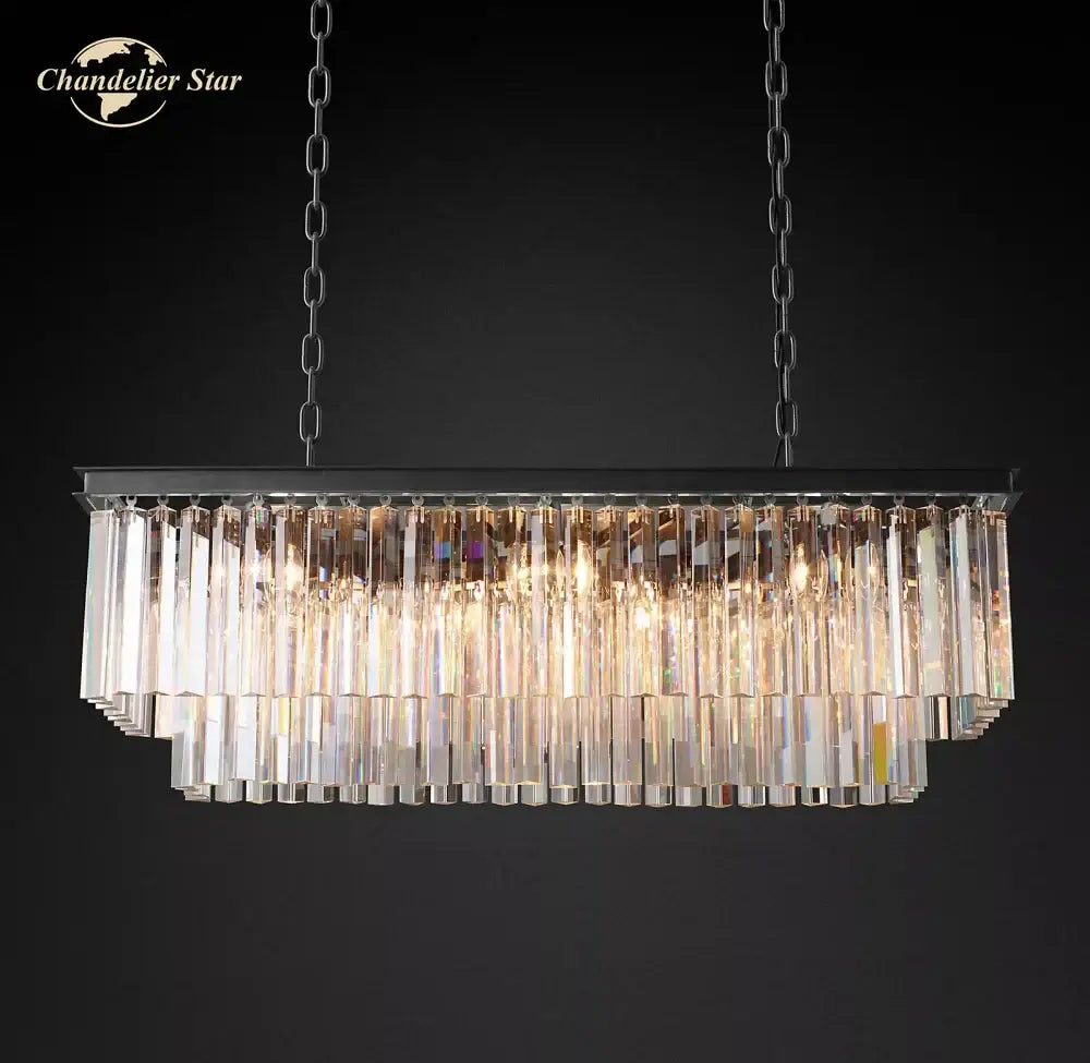 Gold rectangular crystal chandelier dining room led light