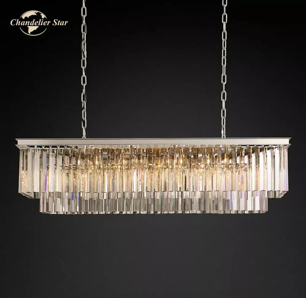 Gold rectangular crystal chandelier dining room led light