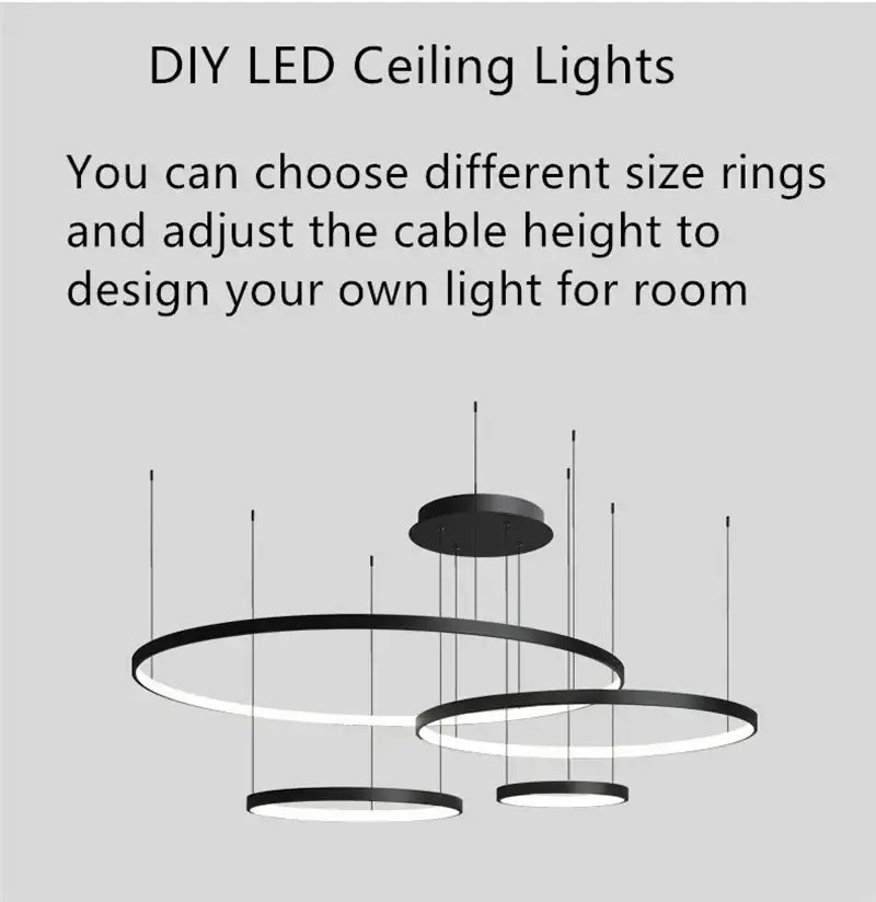 Modern black led ring chandelier living room pendant light