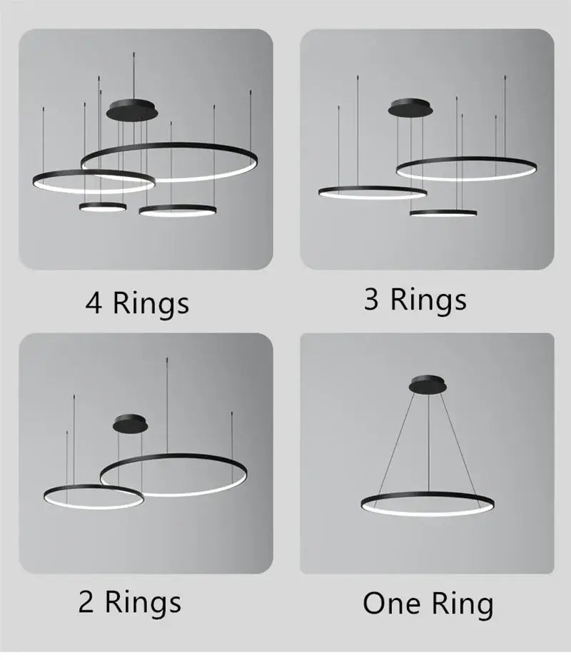 Modern black led ring chandelier living room pendant light