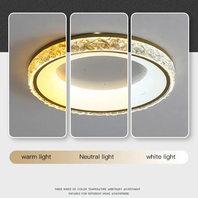 Modern textured crystal round ceiling light with remote control for bedroom
