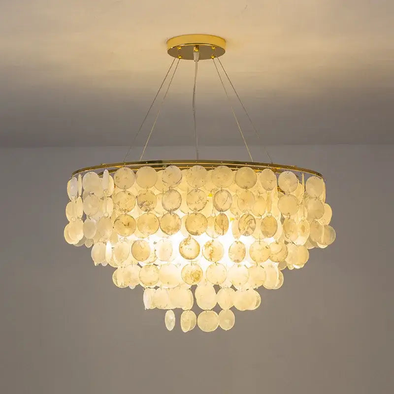 Modern gold led shell chandelier dining room tiered hanging light