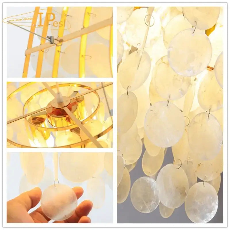 Modern gold led shell chandelier dining room tiered hanging light
