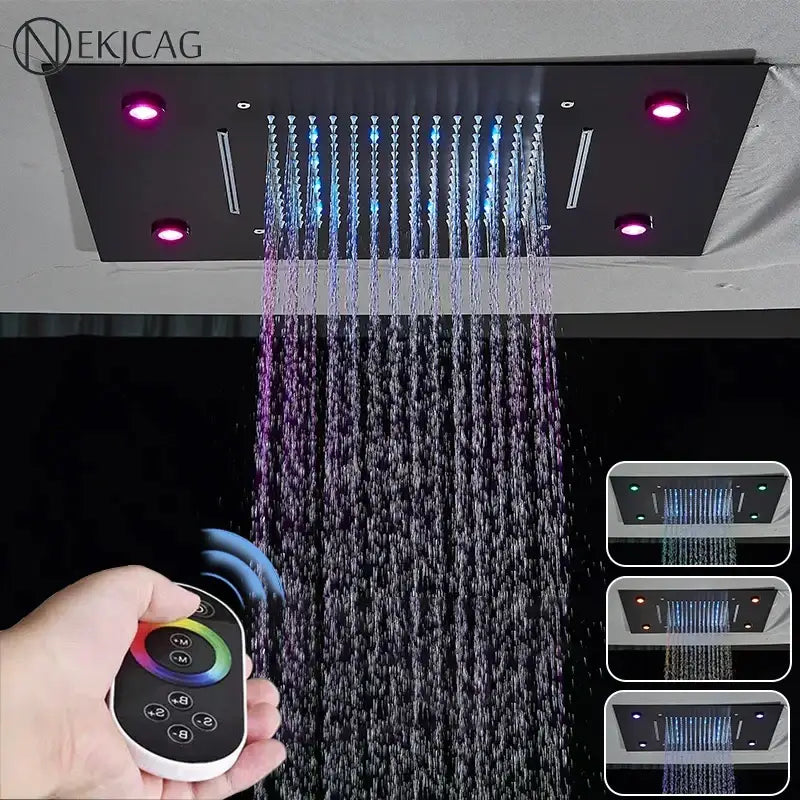 Modern black decorbites led shower faucet set bathroom rainfall head