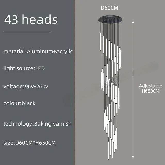 Modern black led spiral ceiling chandelier living room light