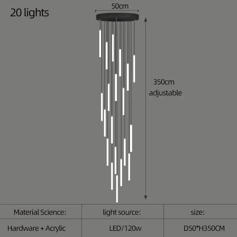 Modern black led spiral ceiling chandelier living room light