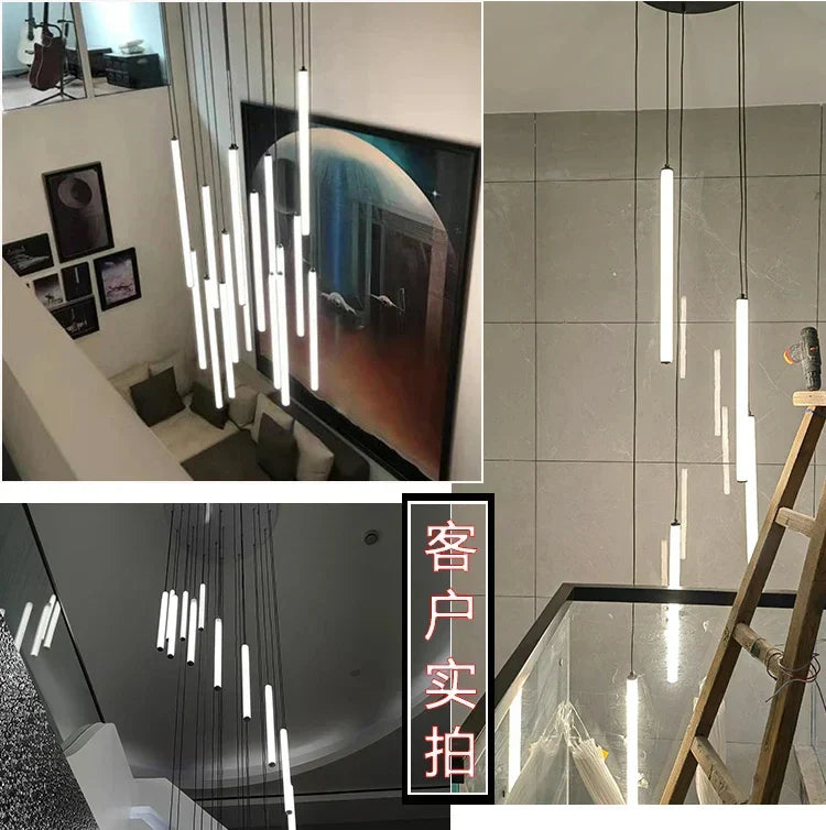 Modern black led spiral staircase ceiling chandelier for living room
