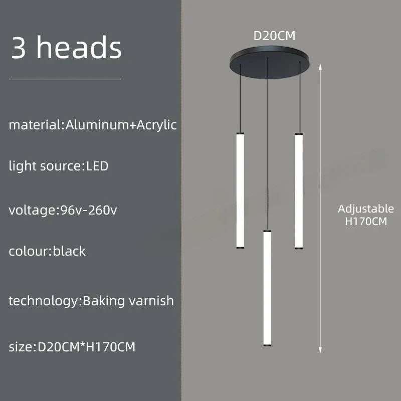 Modern black led spiral staircase ceiling chandelier for living room