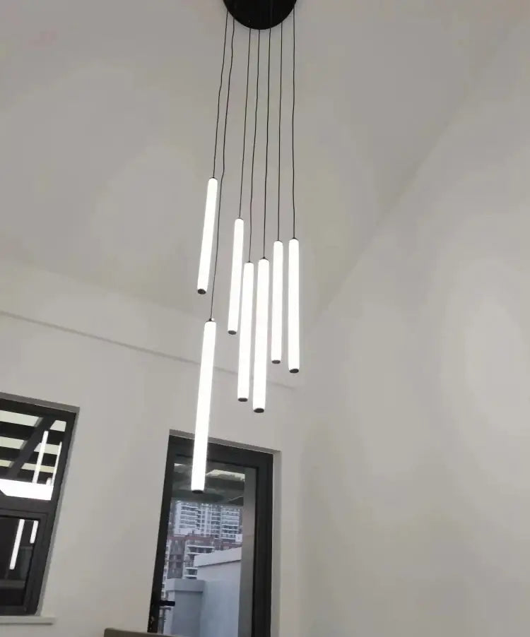 Modern black led spiral staircase ceiling chandelier for living room