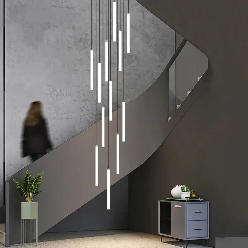 Modern black led spiral staircase ceiling chandelier for living room