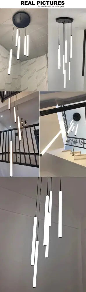 Modern black led spiral staircase ceiling chandelier for living room