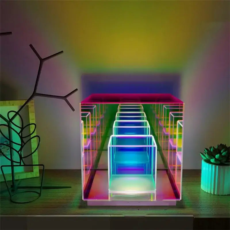 Geometric multi-colored led square color cube table lamp bedroom