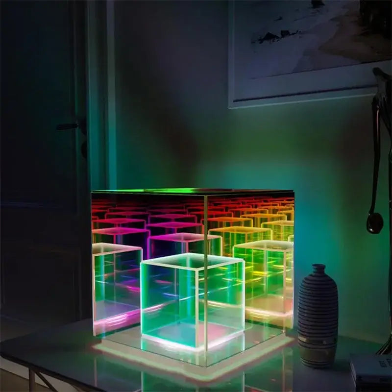 Geometric multi-colored led square color cube table lamp bedroom