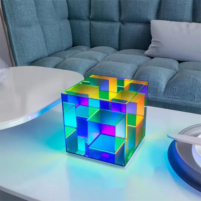 Geometric multi-colored led square color cube table lamp bedroom