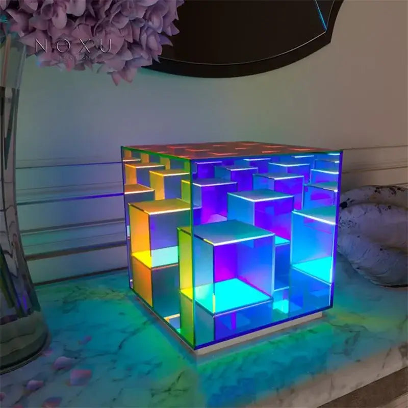 Geometric multi-colored led square color cube table lamp bedroom