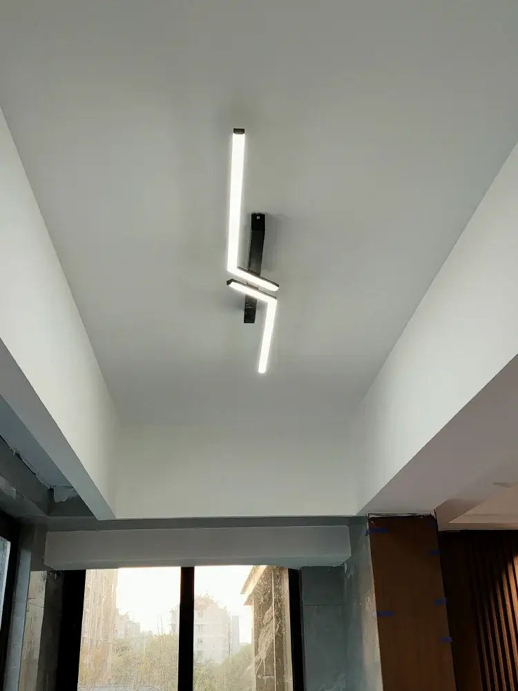 Modern black & white led strip ceiling lights corridor minimalist