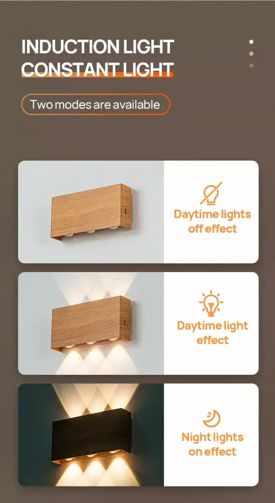 Minimalist wood led wall sconce bedroom dual beam light