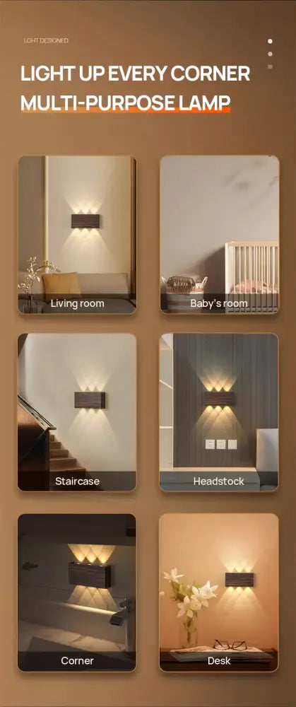 Minimalist wood led wall sconce bedroom dual beam light