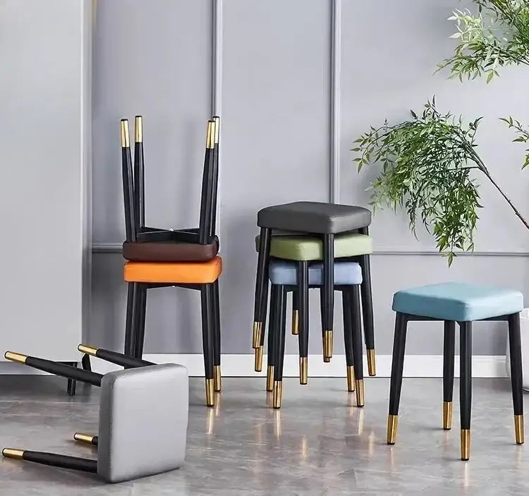 Modern low square stool bench for dining kitchen upholstered seat