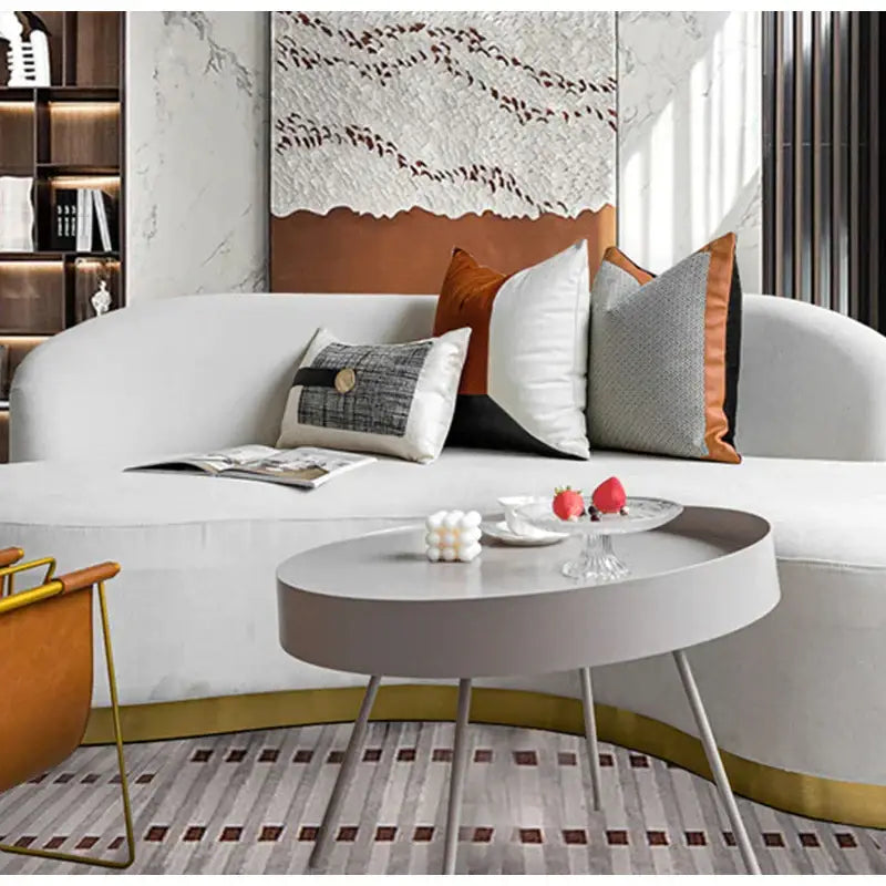 Cream luxe flannelette leather patchwork cushion cover living room