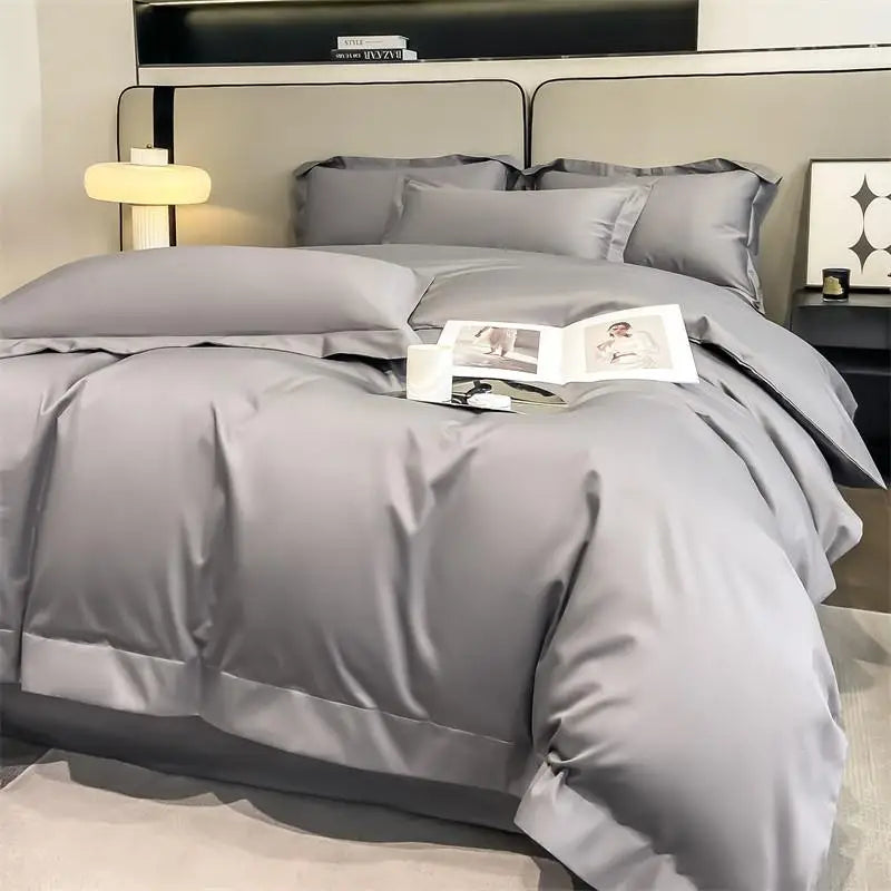Luxurious light blue satin 3 piece duvet cover bedroom bedding set