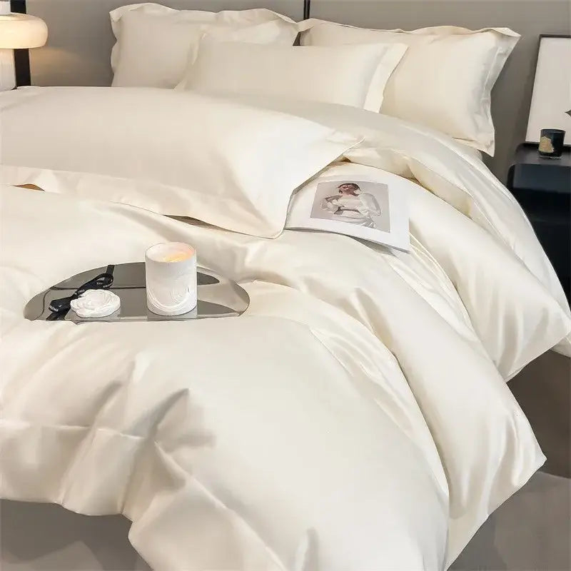 Luxurious beige satin egyptian cotton duvet cover bedroom set