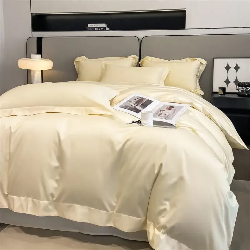 Luxurious beige satin egyptian cotton duvet cover bedroom set