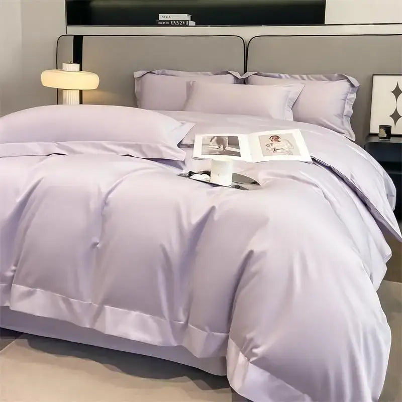 Luxurious beige satin egyptian cotton duvet cover bedroom set