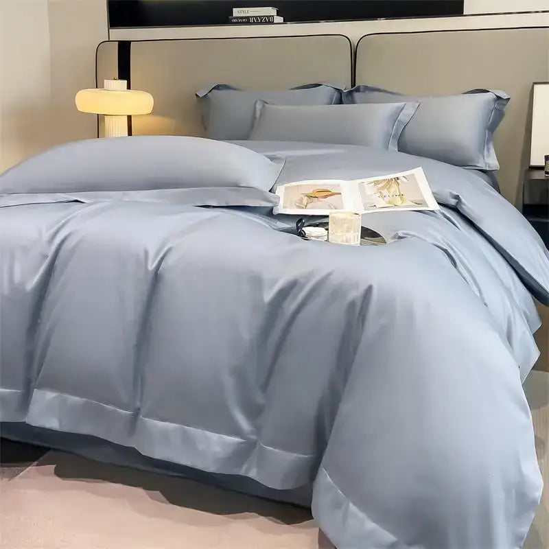 Luxurious light green satin duvet cover set bedroom bedding