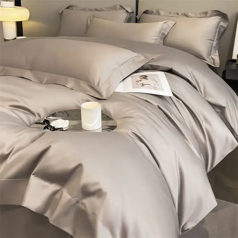 Luxurious silver gray satin duvet cover set bedroom bedding